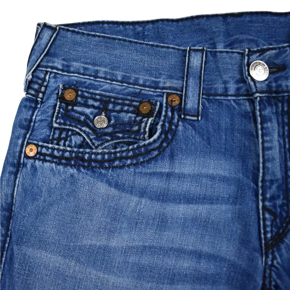 Vintage True Religion Jean Shorts Men's 31 (33) Ricky Blue Denim Cut Off Y2K USA